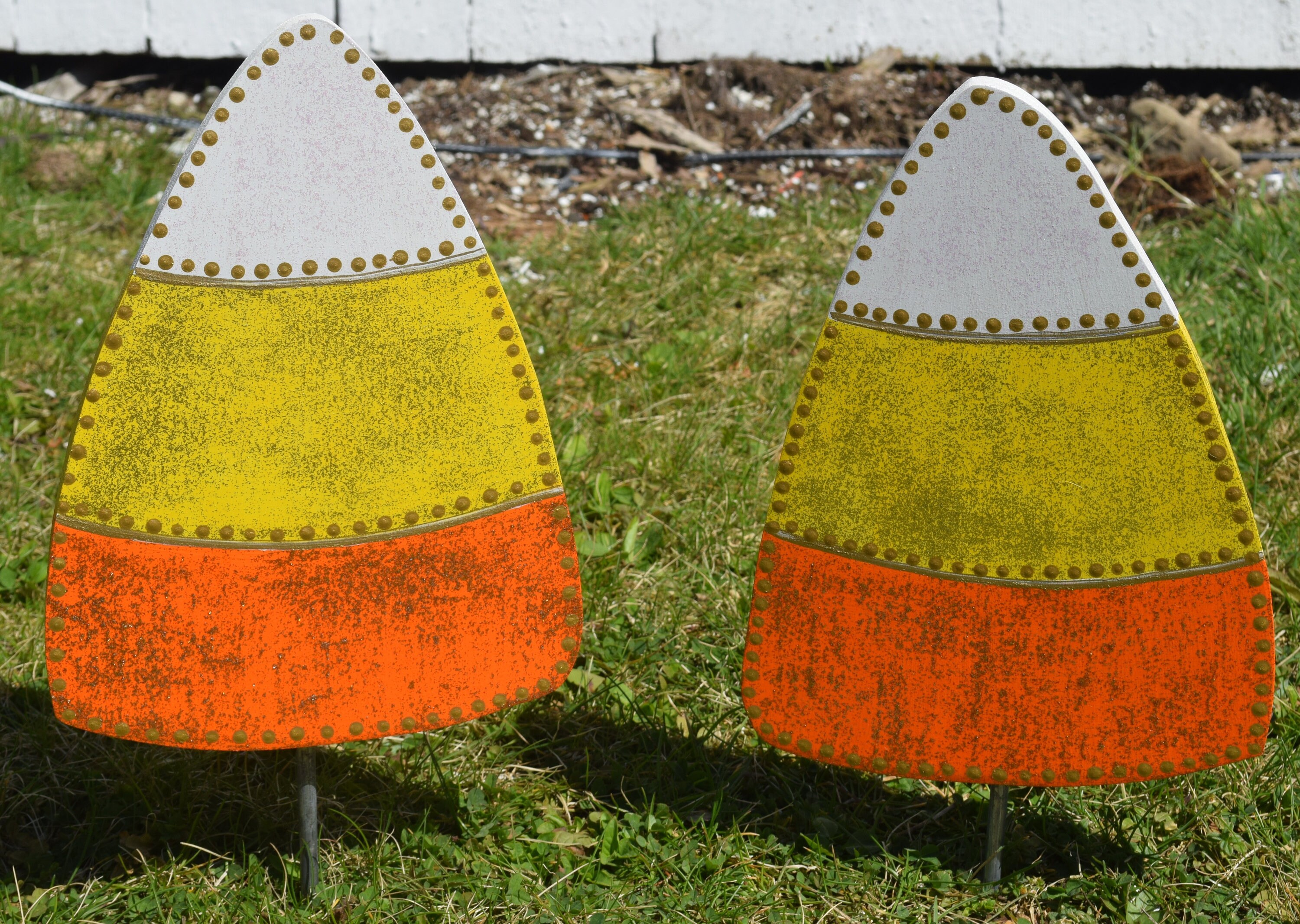 1 Gold Glitter Candy Corn Yard Stakes Halloween Outdoor Yard Etsy