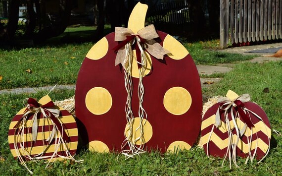 Large Fall Thanksgiving Pumpkin 3 Piece Yard Stake Set Etsy