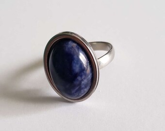 Sodalite ring, stainless steel ring