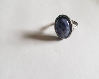 Spotted Sodalite ring, stainless steel ring