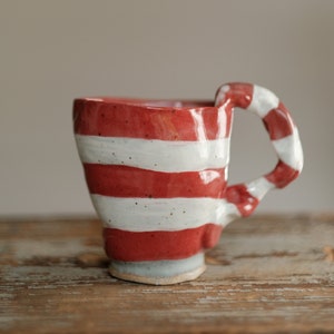 Cat In The Hat|Mug|Cat in the Hat Mug|Ceramic Mug|Coffee|Coffee Mug|Stripes|Red and White Stripes|Handmade|One of a kind|Dr. Seuss Mug|Clay