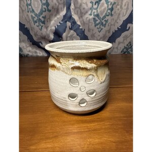 Vintage Mangum Pottery Candle Holder Flower Cut Outs 1987 For Tea Light Candles