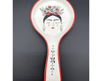 Reposacucharas Prima Design con diseño de mujer oriental china/japonesa, color blanco/rojo/negro.