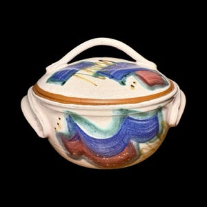 Mangum Pottery Art Rare Steam Pot W/Lid & Handles 1995 Artist Signed Vintage