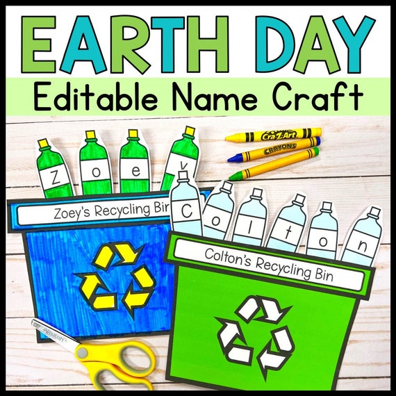 Earth Day Editable Name Craft Preschool Recycling Activity