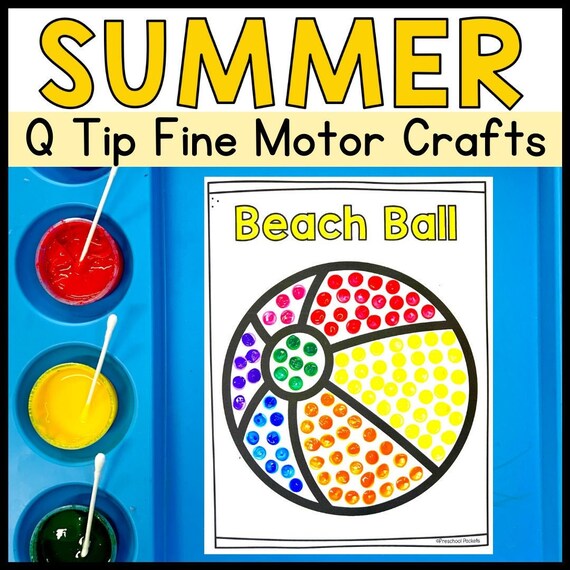 Summer Printable Kids Crafts Q Tip Painting Fine Motor