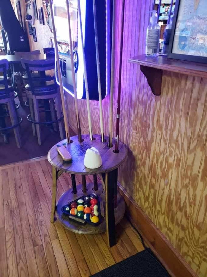 Whiskey Barrel Stave Pool Cue Rack Made With Authentic Barrel Etsy