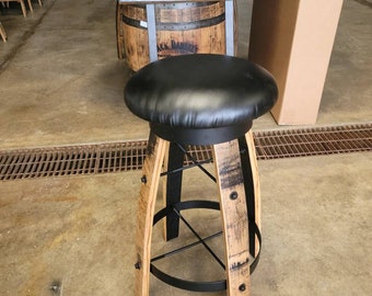 Whiskey Barrel Stave Bar Stools with Cushioned Swivel Seats and Backs (Brown or Black Cushions) - Free Shipping!