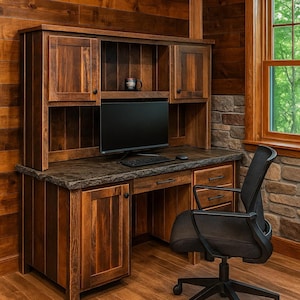 Reclaimed Barn Wood Desk with Concrete Desktop Workspace Desk