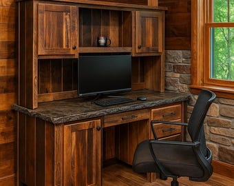 Reclaimed Barn Wood Desk with Concrete Desktop Workspace Desk