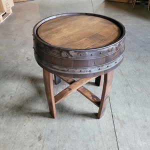 Whiskey Barrel End Table with Stave Legs, Hand Built in the USA! Free Shipping