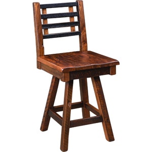 Reclaimed Barnwood Swivel Bar Chair - with Whiskey Barrel Stave Back- Free Shipping, Made in the USA!