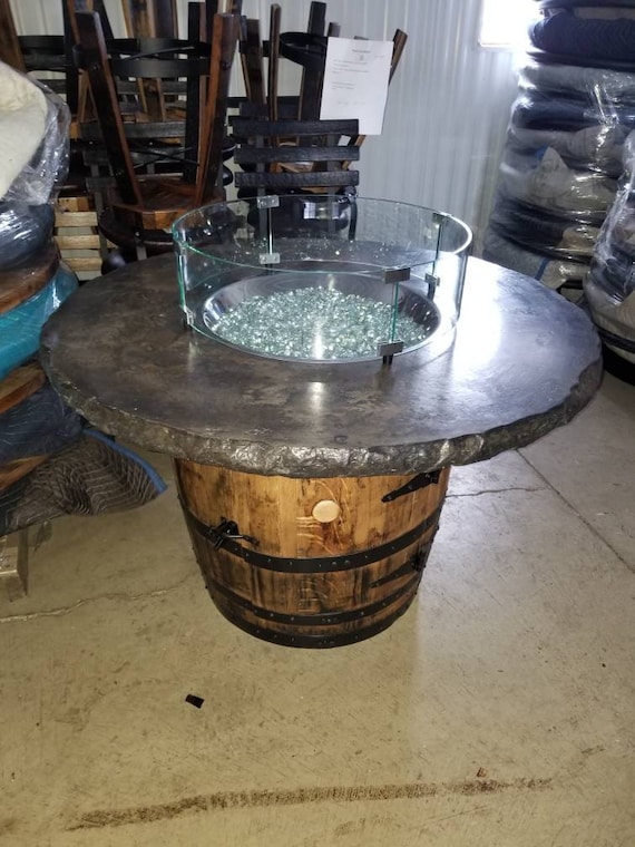 Whiskey Barrel Firepit With Concrete Top Free Shipping Etsy