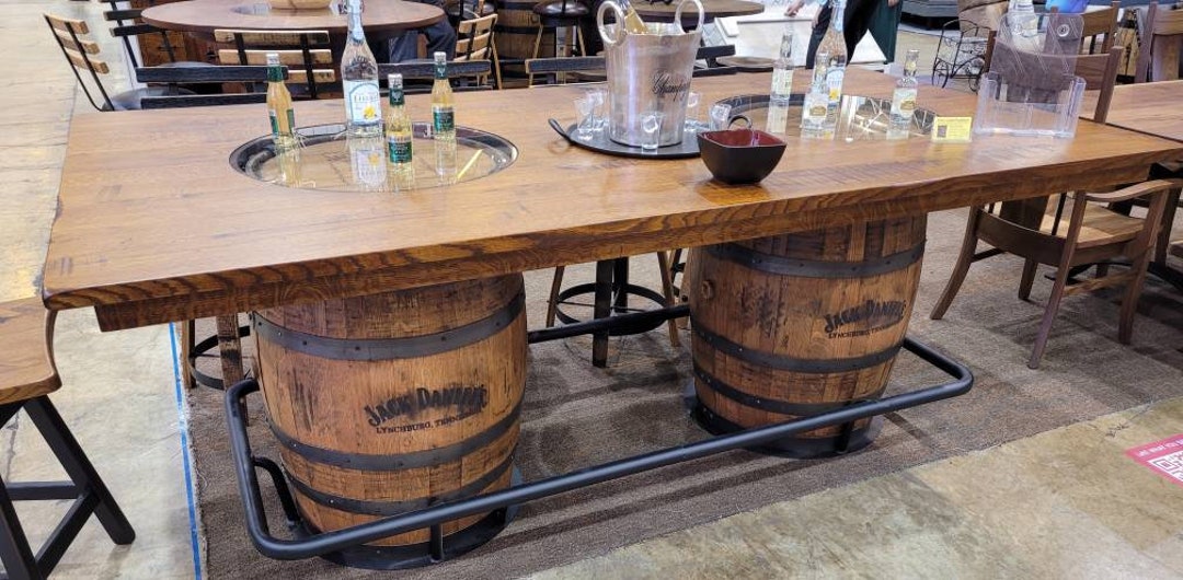 Jack Daniels® Double Whiskey Barrel, Table Top 48x84 Reclaimed Barn
