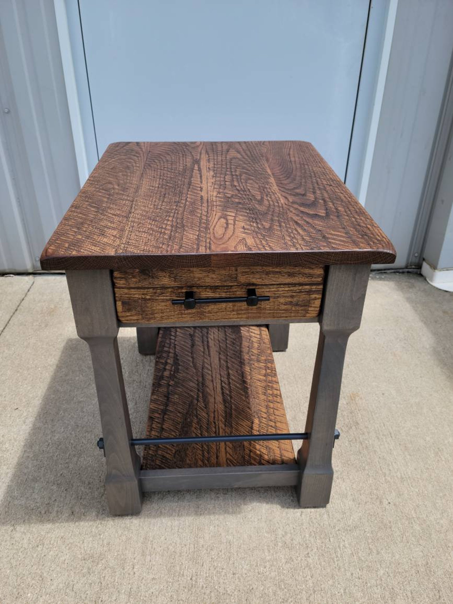 Rough Sawn White Oak End Table with Drawer and Shelf Hand Etsy