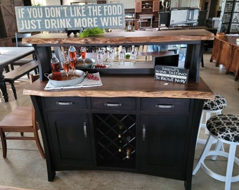 Live Edge Hand Crafted Wine Buffet, Made in the USA with Free Shipping!