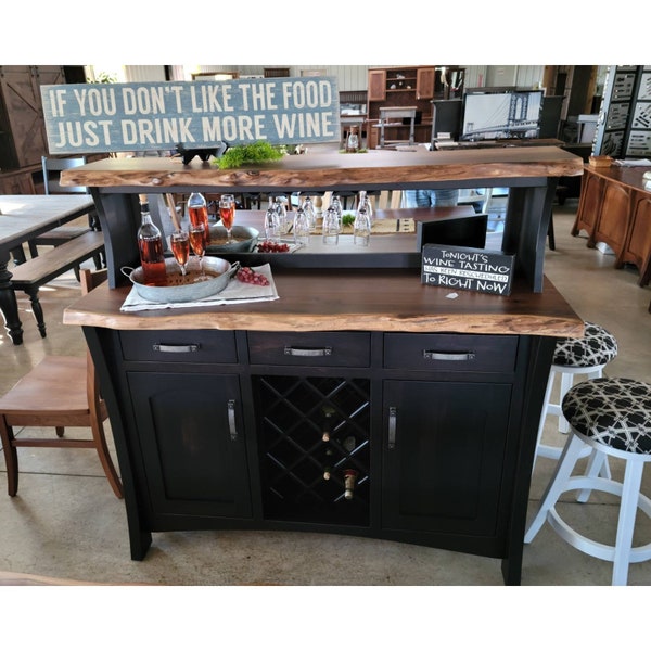 Live Edge Hand Crafted Wine Buffet, Made in the USA with Free Shipping!