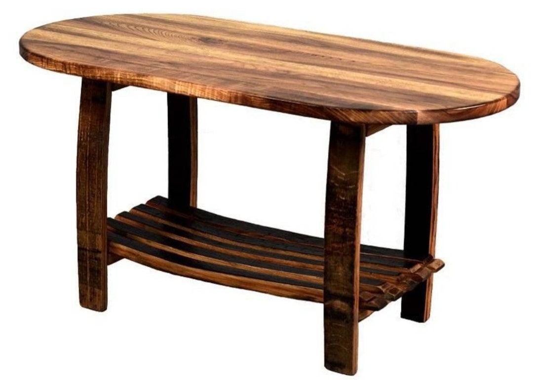 Whiskey Barrel Stave Coffee Table With Stave Shelf and Etsy