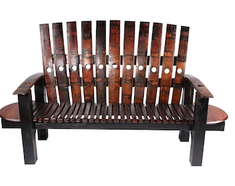 Whiskey Barrel Stave Bench w/Built-In End Tables - Made in the USA with Free Shipping!