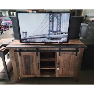 Reclaimed Barnwood Entertainment Center, TV Stand. Authentic, Beautiful Solid Amish Built 60&quot;long X 20&quot; deep X 34&quot; tall, Free Shipping