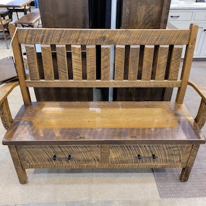 Reclaimed Wood Deacon&#39;s Bench with Storage Drawers, Free Shipping - Made in the USA!