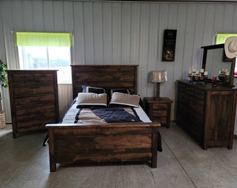 Country Mission 5 pc. Rough Sawn Maple Bedroom Set , Includes Bed, Dresser, Nightstand, Chest of Drawers, & Mirror - Free Shipping