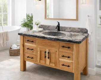 Tocador de baño rústico de nogal americano con encimera de hormigón – Tocador artesanal Amish de 42” a 72” – Tocador de baño estilo granja – Madera maciza para cabaña