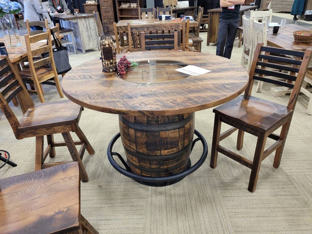 Whiskey Barrel Table With Footrest, 54