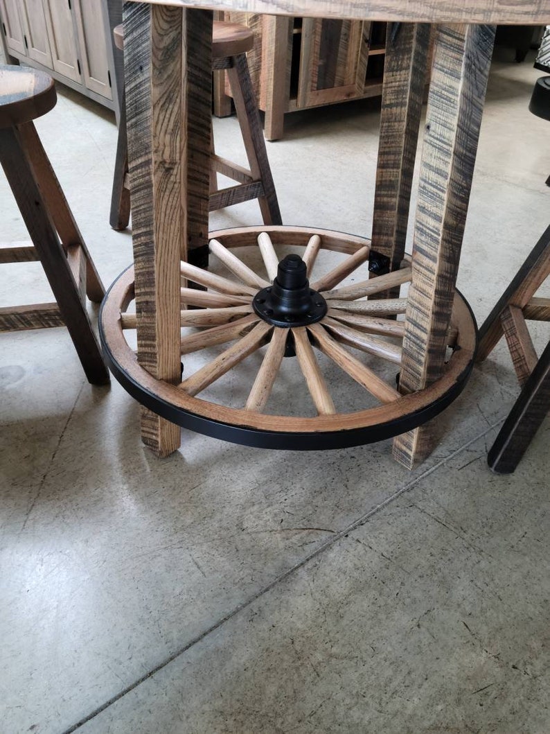 Reclaimed Lumber Wagon Wheel Table With Four Reclaimed Etsy