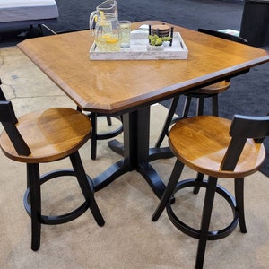 Amish Built Curly Maple Dining Table Set with 4 Swivel Chairs