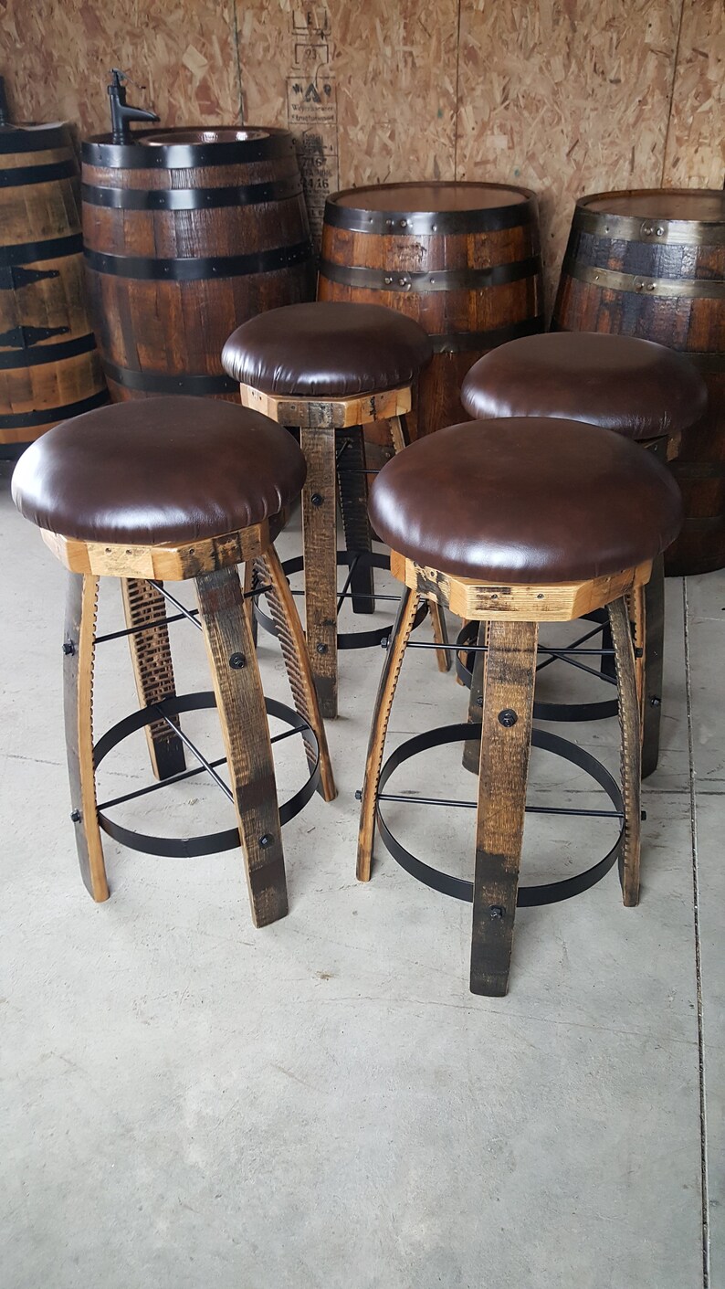 Whiskey Barrel Stave Bar Stools with Cushioned Swivel Seats Etsy