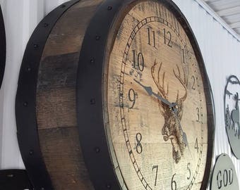 Whiskey Barrel Clock (whitetail deer)