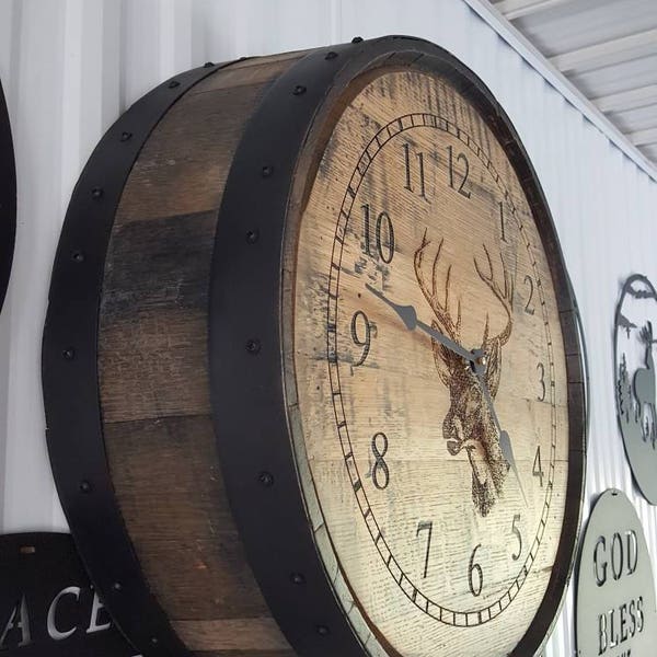 Whiskey Barrel Clock (whitetail deer)