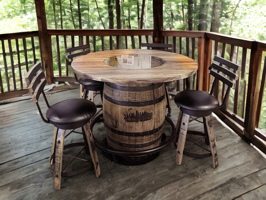 Jack Daniel's® Whiskey Barrel Table Set, Stave Stools, Glass Inlay ...