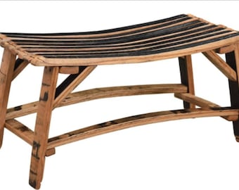 Whiskey Barrel Stave Bench, Charred Wood Seat