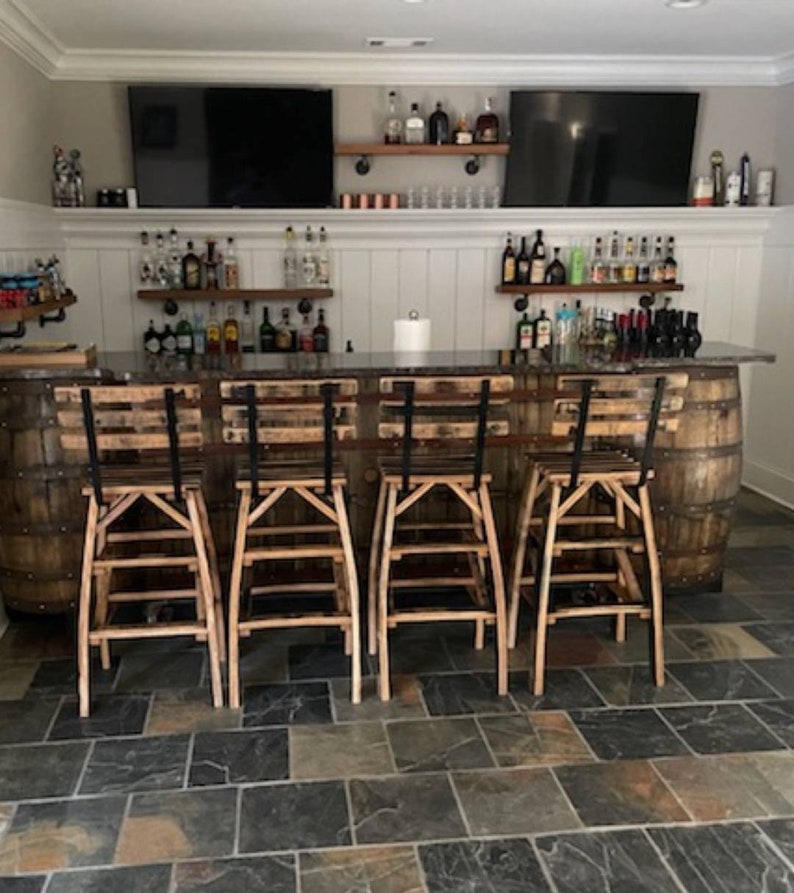 Whiskey Barrel Stave Bar Stools Made Entirely Of Whiskey Barrel Staves, FREE SHIPPING Made in the U.S.A image 7