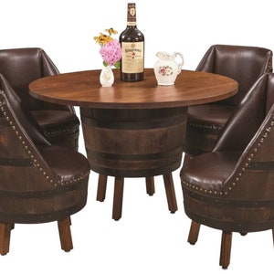 Whiskey Barrel Table Set with 4 Authentic Whiskey Barrel Chairs, Made in the USA!