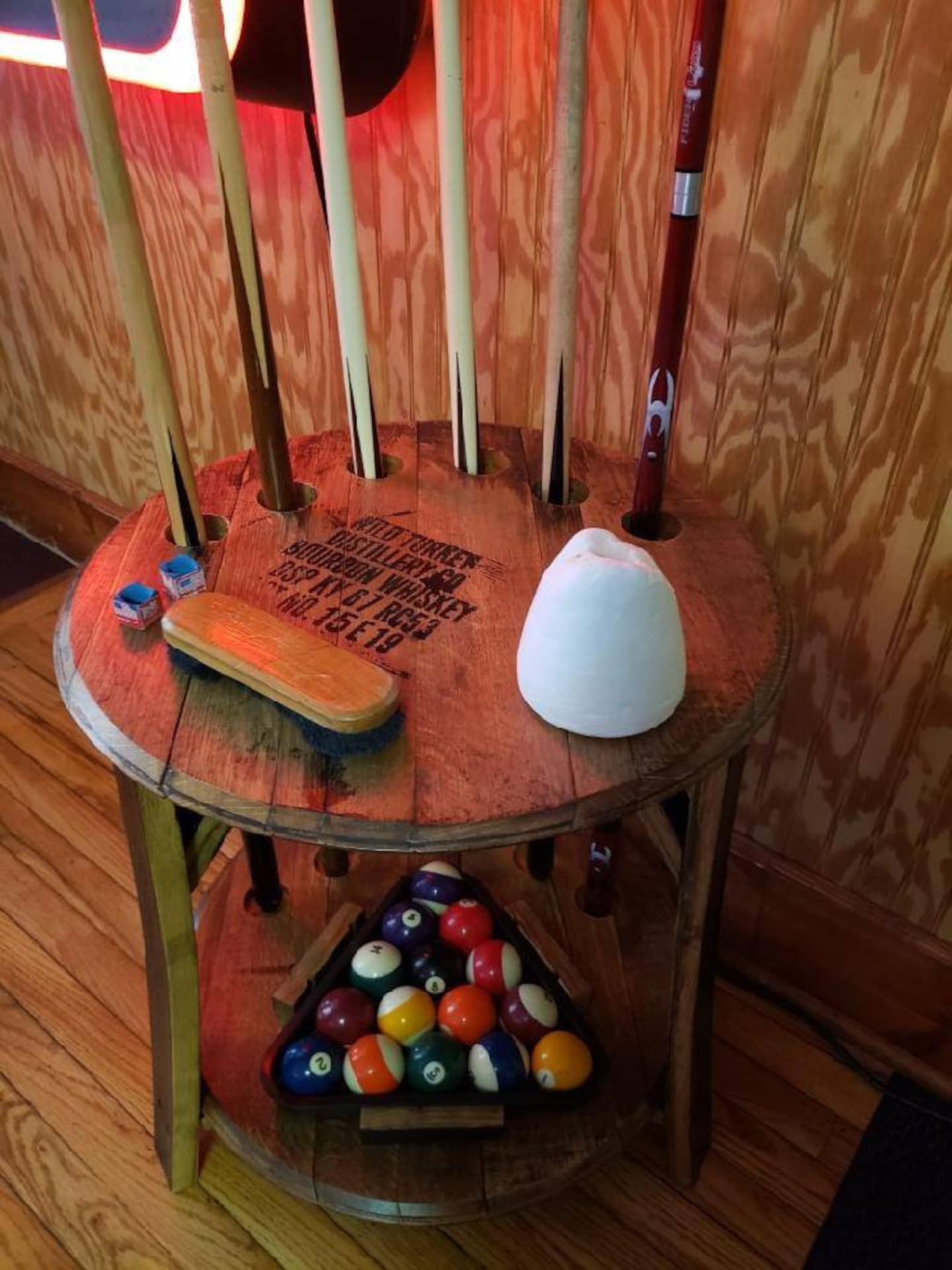 Whiskey Barrel Stave Pool Cue Rack Made With Authentic Barrel Etsy