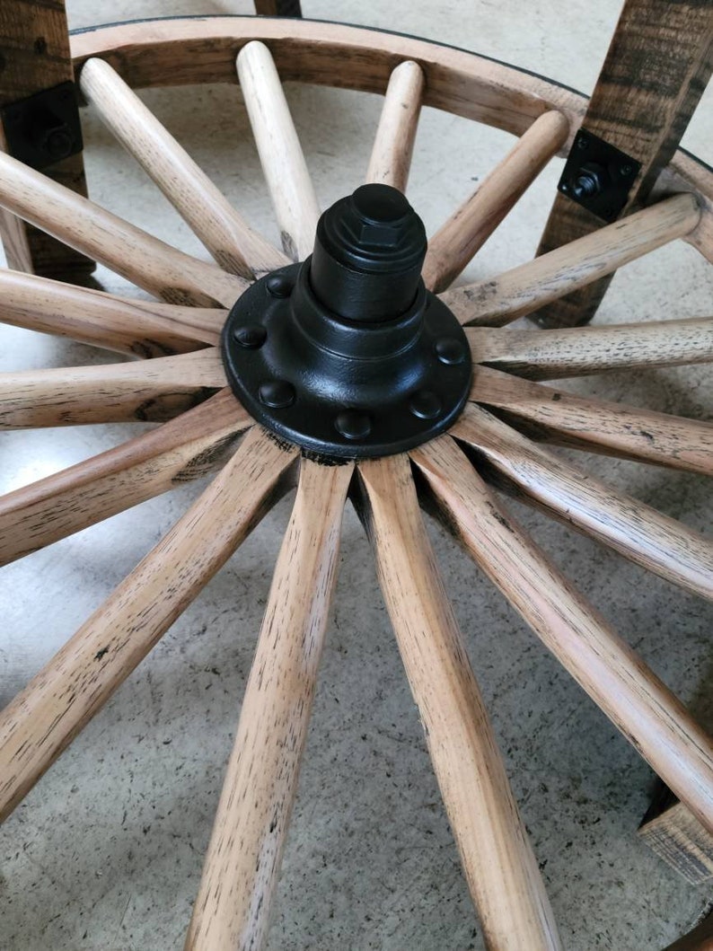 Reclaimed Lumber Wagon Wheel Table With Four Reclaimed Etsy