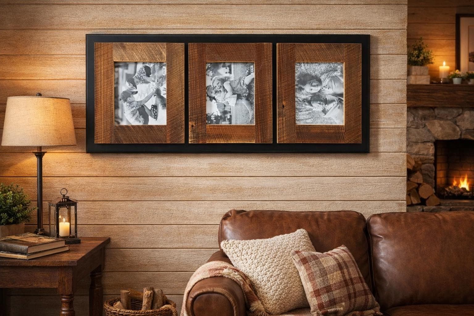 Reclaimed Wood Triple Picture Frame | Vertical Farmhouse Wall Frame ...