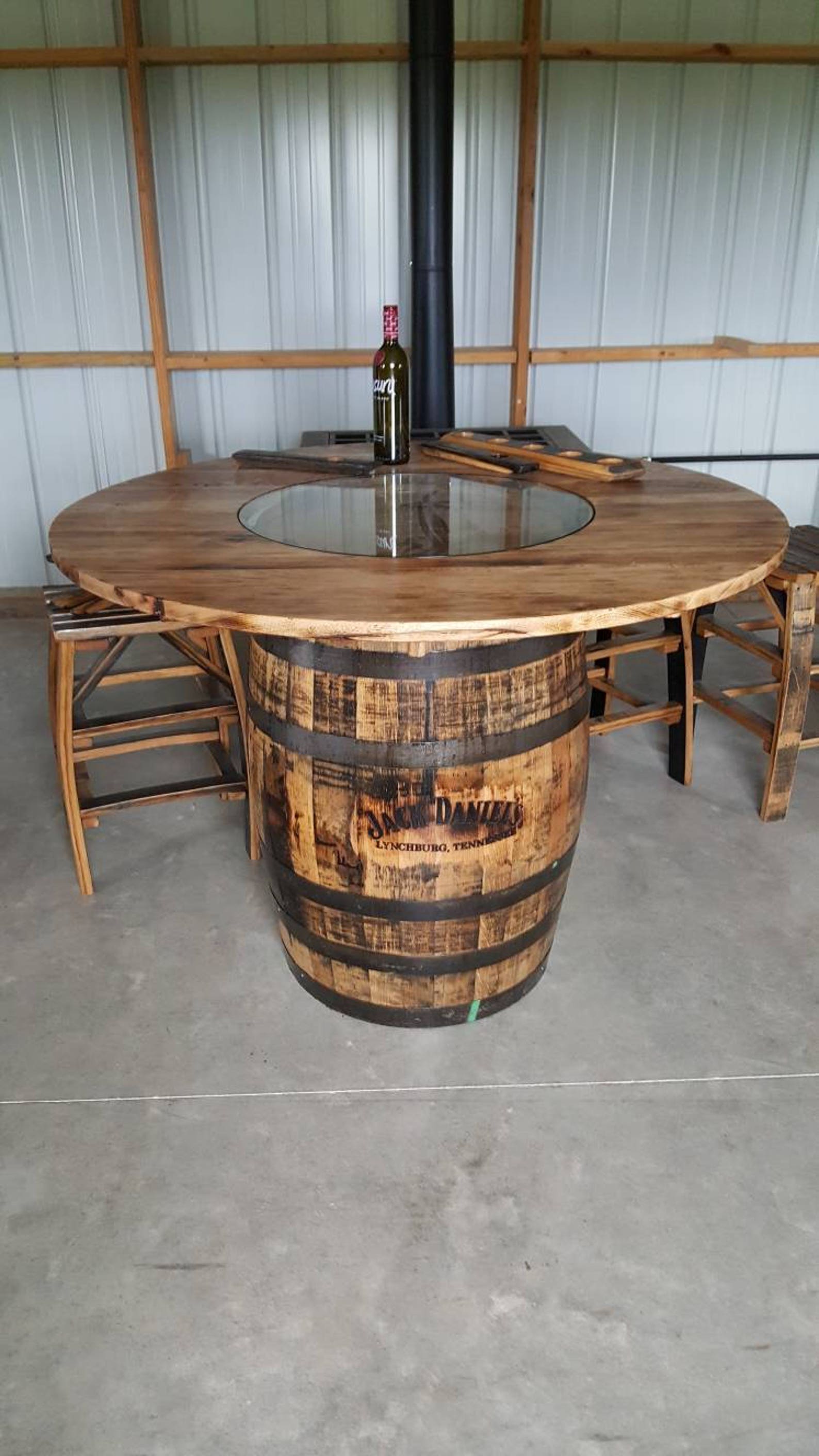 Whiskey Barrel Table with Jack Daniels Barrel includes Etsy