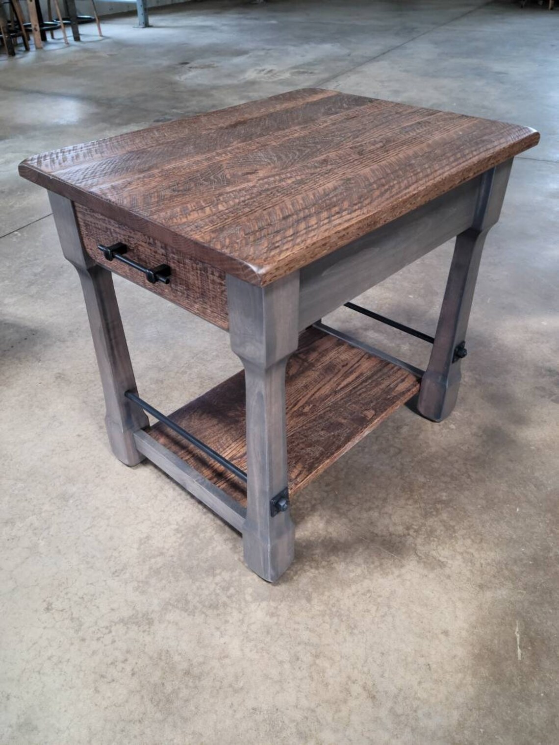Rough Sawn White Oak End Table with Drawer and Shelf Hand Etsy