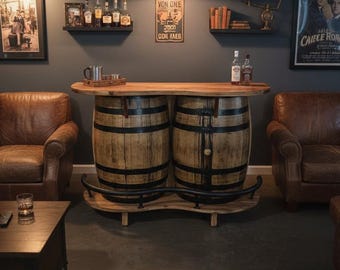 Whiskey Barrel Bar: Burnt Hickory Top, Authentic Kentucky Bourbon Barrels