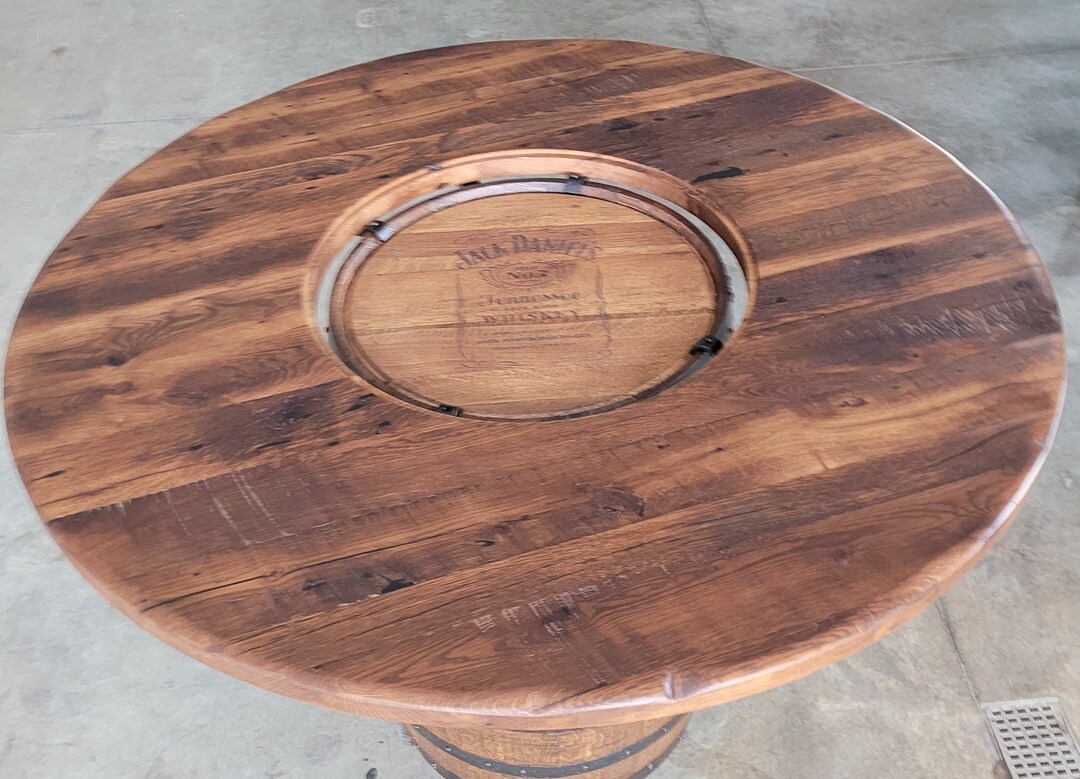 Reclaimed Barn Wood Whiskey Barrel Table TOP ONLY With Center Glass