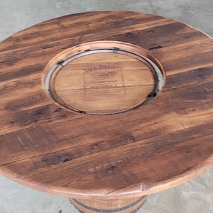 Reclaimed Barn Wood Whiskey Barrel Table TOP ONLY with Center Glass Inlay and Mounting Brackets, Free Shipping - Made in the USA!