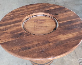Reclaimed Barn Wood Whiskey Barrel Table Top with Glass Inlay