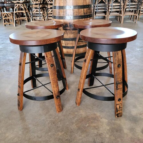 Whiskey Barrel Stave Bar Stool With Wooden Swivel Seat Free Whiskey Barrel Stave Bar Stool With, Bourbon Barrel Bar Chairs