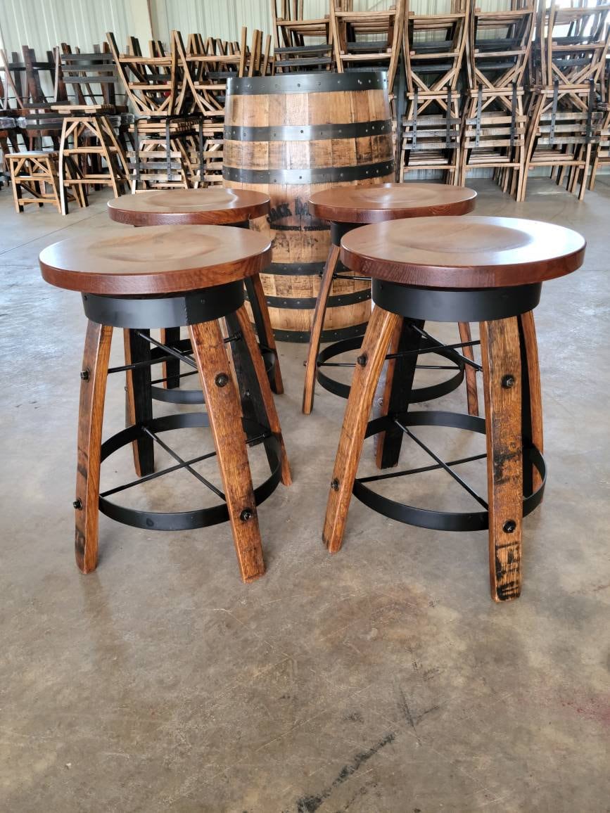 Whiskey Barrel Stave Bar Stool With, Metal Bar Stools Made In Usa
