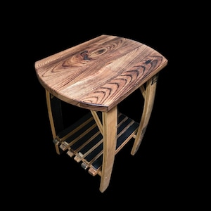 Burnt Hickory End Table with Whiskey Barrel Stave Legs