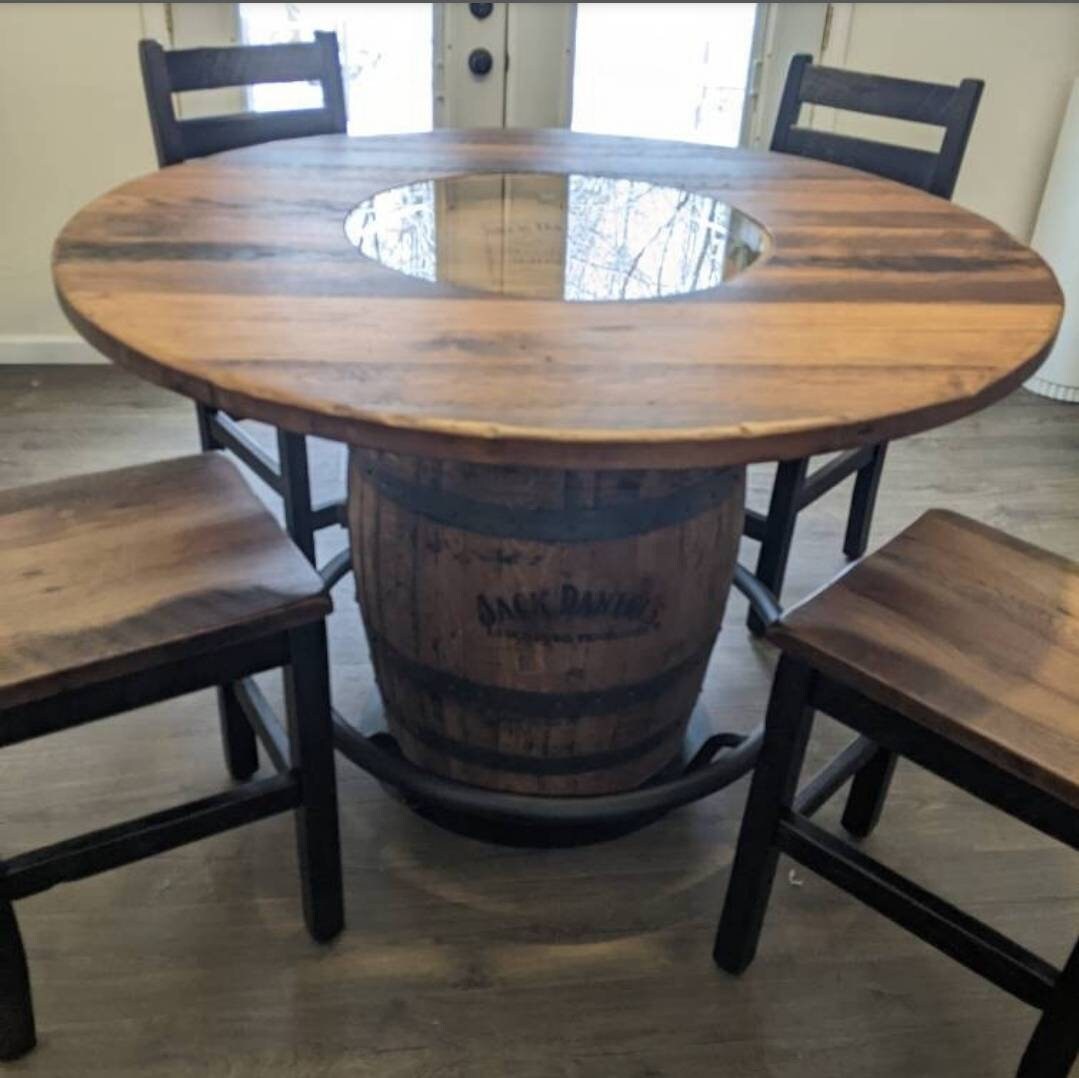 Whiskey Barrel Table With Footrest, 54